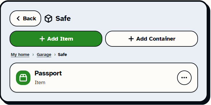 The Safe container showing the Passport item filed inside